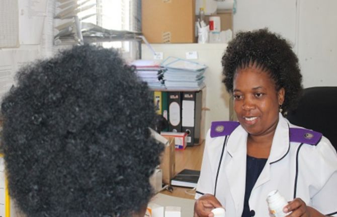 Nati during his regular visit to the NAPPA clinic. © UNFPA Namibia/Emma Mbekele