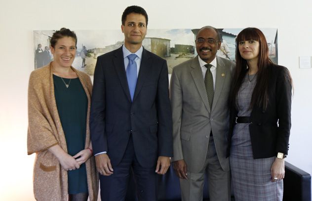 L to R: Anne Weber, Attaché, Permanent Mission of Luxembourg to the UN in Geneva; Daniel Da Cruz, Deputy Permanent Representative, Permanent Mission of Luxembourg to the UN in Geneva; UNAIDS Executive Director, Michel Sidibé; and Natacha Gomes, Multilater