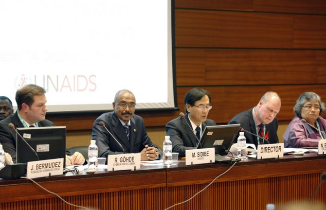 Members of the panel Investing in Sustainable and Universal Access to Medicines: Local Production in Developing Countries Policy Debate on Public Health, Geneva, 14 October 2014.