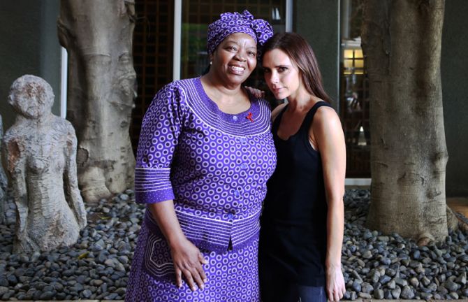 UNAIDS International Goodwill Ambassador Victoria Beckham met with Director of UNAIDS Regional Support Team for Eastern and Southern Africa, Professor Sheila Tlou. Johannesburg, South Africa, 14 October 2014.