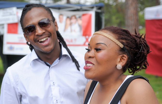 Prudence, 25 and Thabiso, 27, a young couple at the Union Building HIV testing site in Pretoria, South Africa, 29 November 2014.