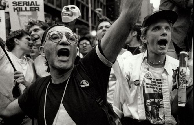 People marching for HIV treatment at a demonstration in May 1990 at the National Institutes of Health in Washington, DC, United States of America. Credit: Elizabeth Carecchio