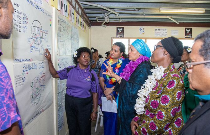 Amina Mohammed asks HIV outreach workers about new mapping methods