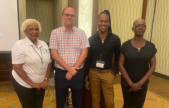 Alexandrina Wong (far left). Orden David (second from right). April 2022. Hilton, Bridgetown, Barbados. From ECADE.