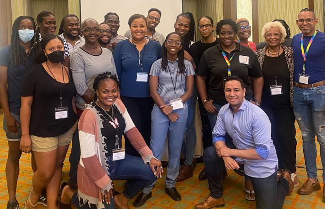 Caribbean LGBT activists including Kenita Placide, Alexandrina Wong and Orden David. April 2022. Hilton, Bridgetown, Barbados. From ECADE