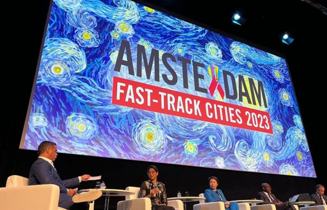 "The role of cities and municipalities, and the interaction with communities, is critical for influencing and sustaining progress at all levels of the #HIV response, including at national and global level," said @AchrekarAngeli, at #FTC2023, the @FastTrac