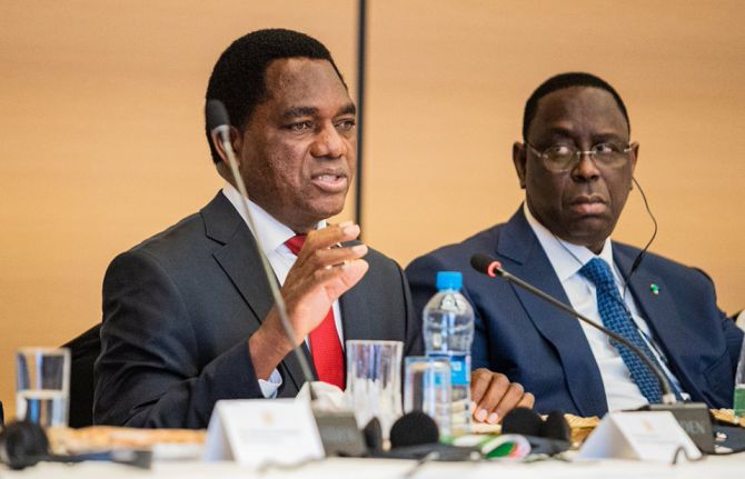 Hakainde Hichilema, President of the Republic of Zambia; and Macky Sall, President of Senegal and Chair of the African Union