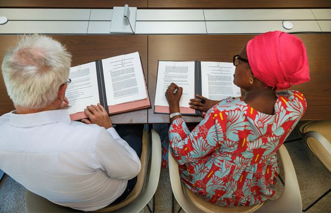 Credit:Global Fund/Marc Bader. UNAIDS and Global Fund sign a new strategic framework for their collaboration to end AIDS. Geneva, 24 June 2024