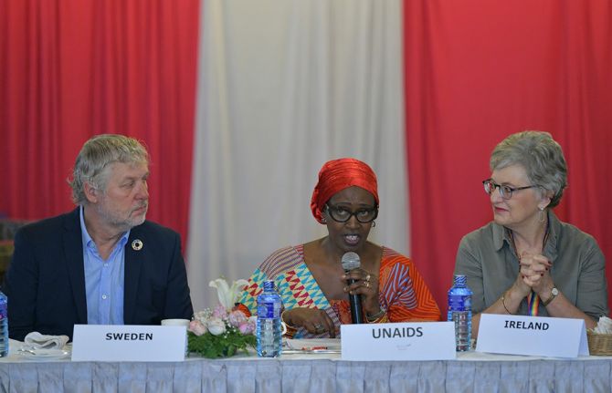 Executive Director of UNAIDS, Winnie Byanyima, and Peter Eriksson, the Minister for International Development Cooperation of Sweden