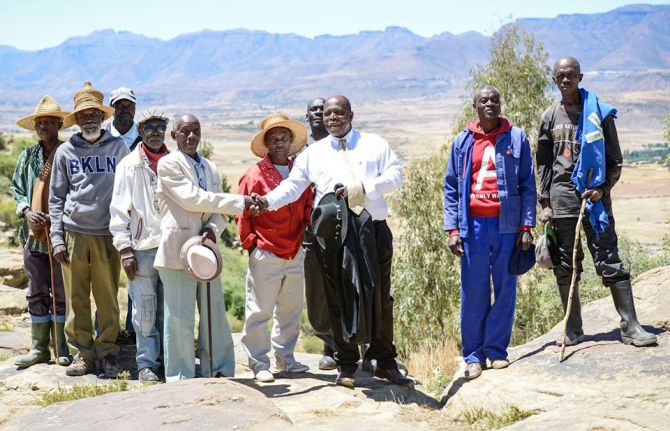 The men of Braakfontein, Lesotho, participated in GBV dialogues. October 2019. © UNAIDS/M. Hyoky.