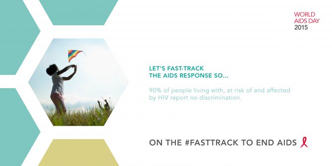 Let’s fast-track the AIDS response so... 90% of people living with, at risk of and affected by HIV report no discrimination