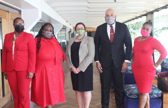 From left to right, Councillors Vanessa Phillips and Susan Senior, UNAIDS Country Director Manoela Manova, and Councillors Andrew Bellamy and Kari Douglas. Credit: Kingston and St Andrew Municipal Corporation