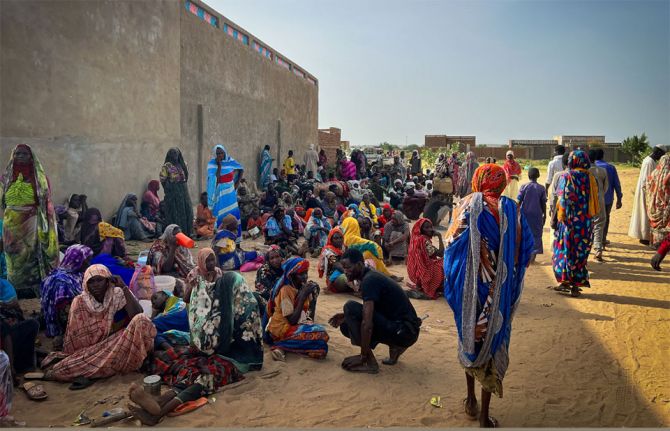 Sudanese refugees gather as Doctors Without Borders (MSF) teams assist the war wounded from West Darfur, Sudan, in Adre hospital, Chad on June 16, 2023 [Mohammad Ghannam/MSF via Reuters]