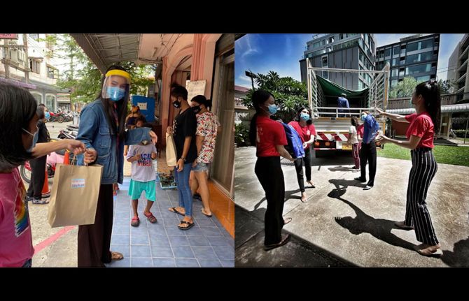 Garfield and volunteers at Sisters Foundation in Pattaya, Thailand, distributed emergency relief supplies to the transgender community during the first outbreak of COVID-19 in April 2020. Photo credit: APTN website